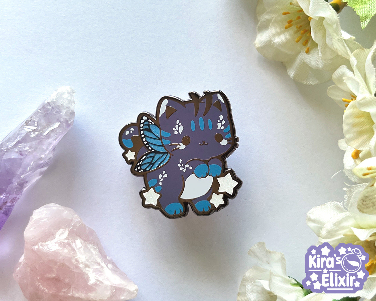 Blue Morpho Kitty - hard enamel pin