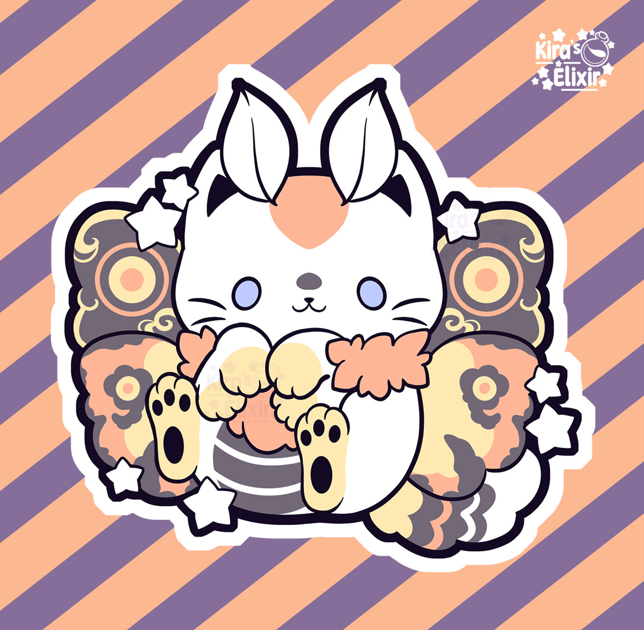 Fluffy Moth Kitty - vinyl sticker