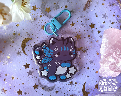 Blue Morpho Kitty - acrylic keychain