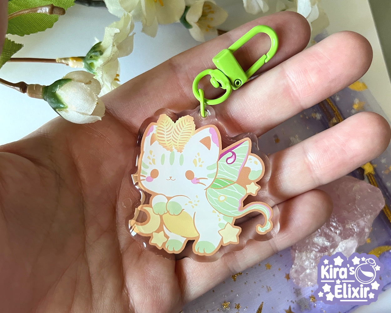 Lunar Moth Kitty - acrylic keychain