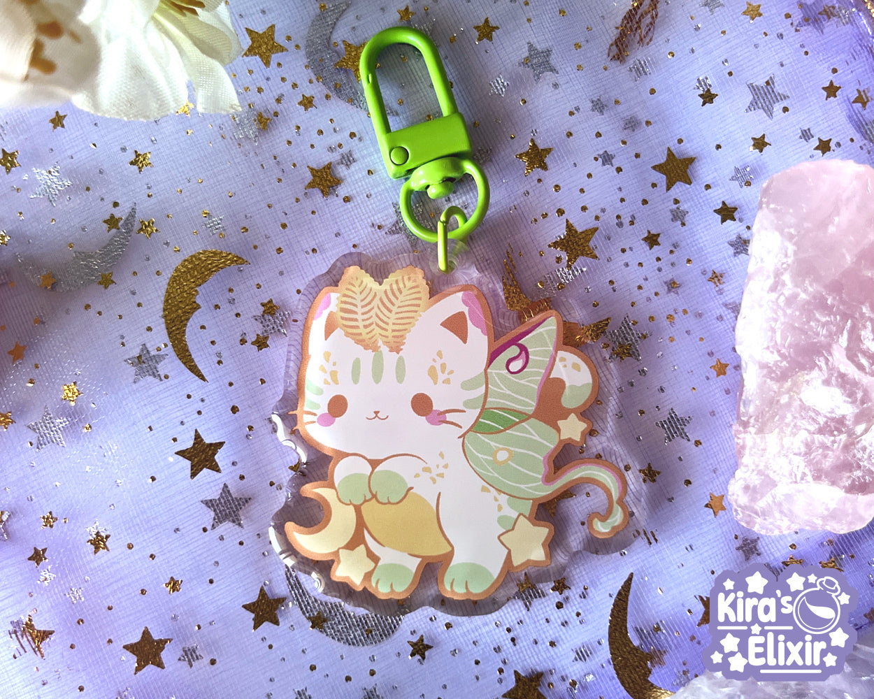 Lunar Moth Kitty - acrylic keychain