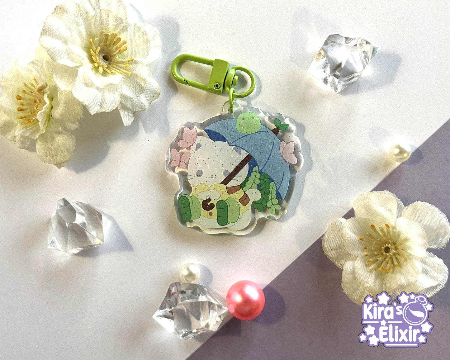 Spring Kitty - acrylic keychain